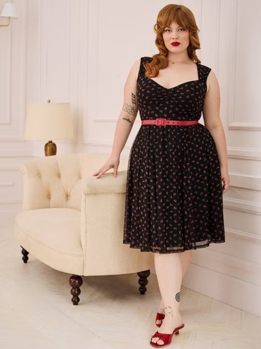 NWT 4X TORRID Retro Chic Knee-Length Mesh Dress~Gracie floral deep black
